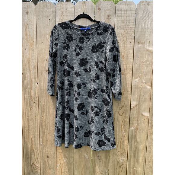 Apt. 9 Womens Sweater Dress grey Black Floral Ribbed Long Sleeve medium cottage - Picture 4 of 7